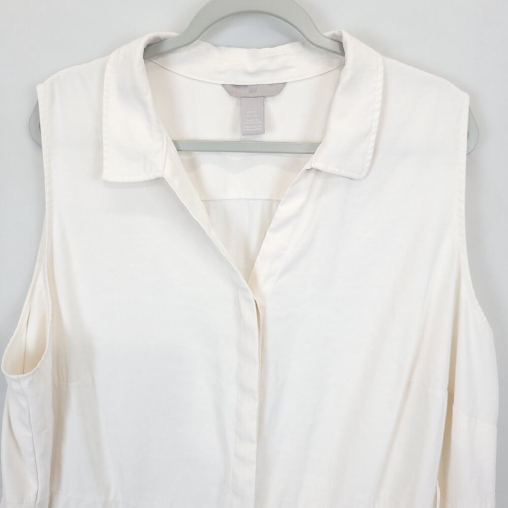 H & M Shift Shirt Dress Collared Button Up Women XXL Off White Minimalist Causal - Picture 8 of 12